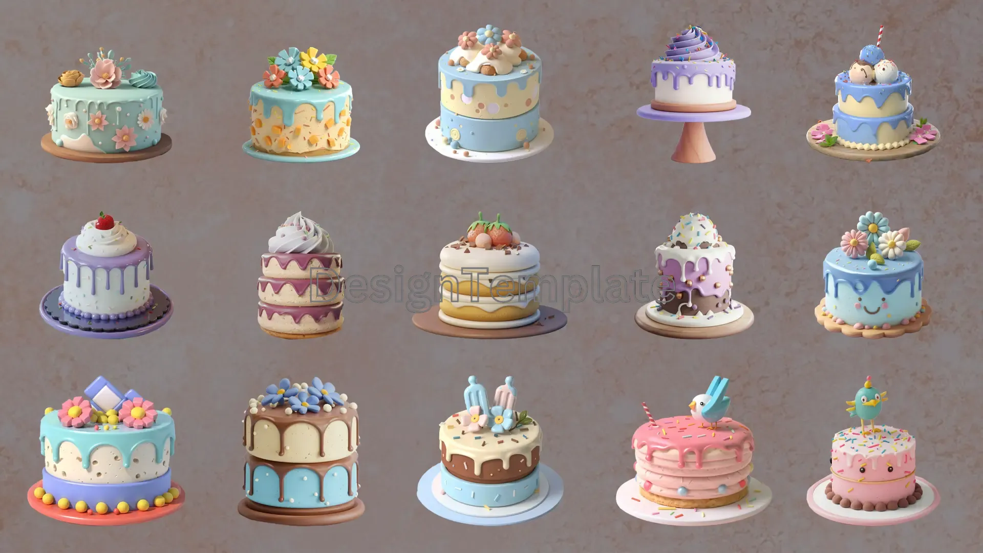 Unique Shape Cakes 3D Design Elements Pack